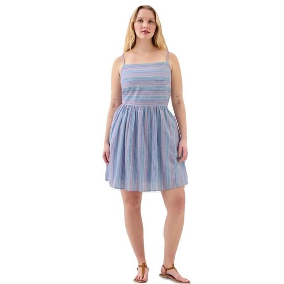 GAP Womens Babydoll Tank Dress XXL Blue Striped Rainbow Smocked Coastal Beachy - Picture 1 of 11